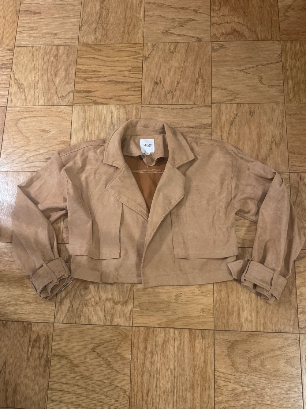 Le Lis Camel Cropped Faux Suede Jacket